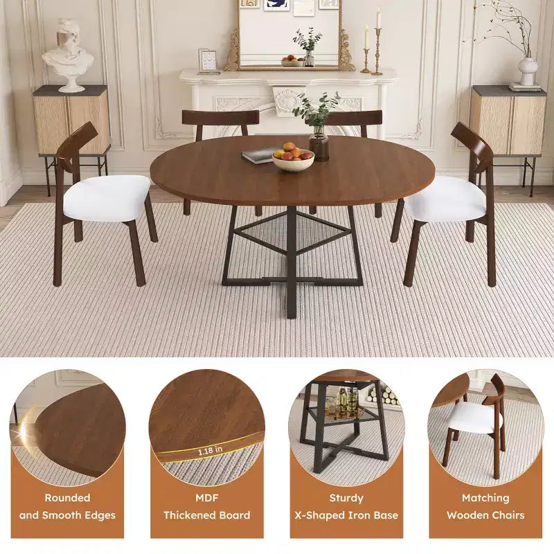 GDFStudio Raj Modern 5-Piece Extendable Dining Table Set with 4 Faux Leather Upholstered Chairs