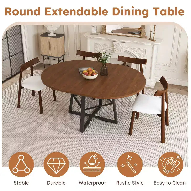 GDFStudio Raj Modern 5-Piece Extendable Dining Table Set with 4 Faux Leather Upholstered Chairs
