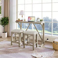 JVNOXK Farmhouse-Style 3-Piece Bar-Height Dining Table and Chair Set Features USB Ports and Padded Stools Ideal for Dining Rooms White
