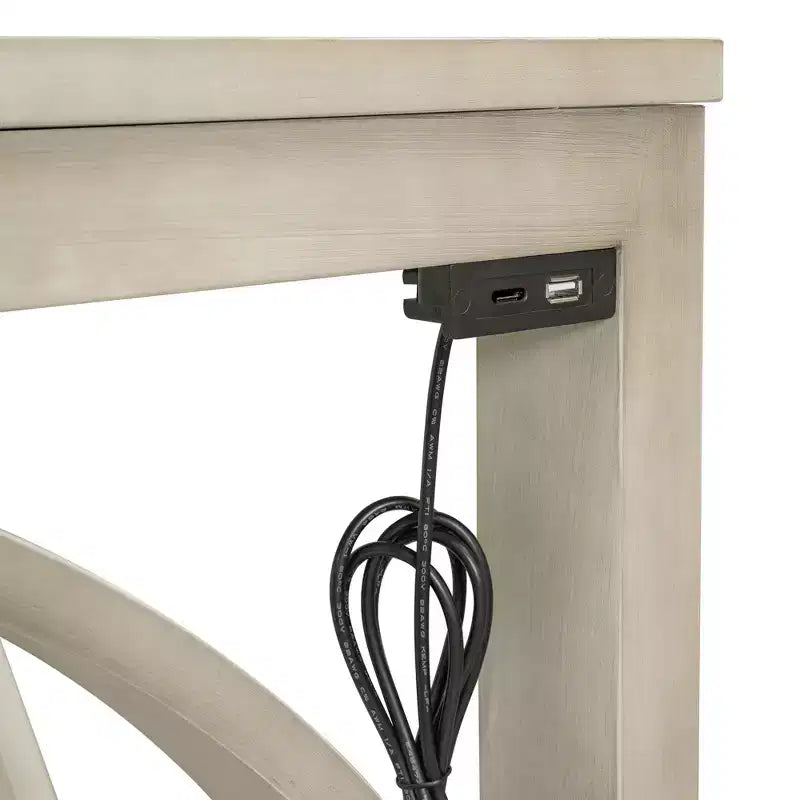 JVNOXK Farmhouse-Style 3-Piece Bar-Height Dining Table and Chair Set Features USB Ports and Padded Stools Ideal for Dining Rooms White