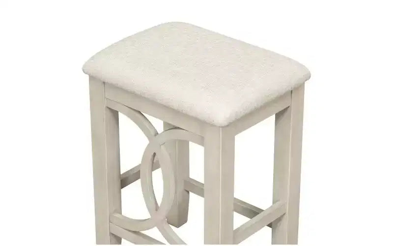 JVNOXK Farmhouse-Style 3-Piece Bar-Height Dining Table and Chair Set Features USB Ports and Padded Stools Ideal for Dining Rooms White