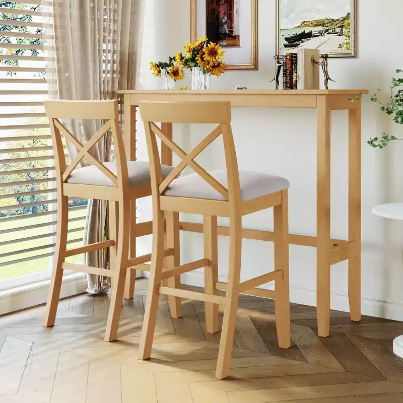 JVNOXK 48-inch Farmhouse-Style Rectangular Wood Bar-Style Dining Table and Chair Set with Two Chairs, Suitable for Kitchen, Beige