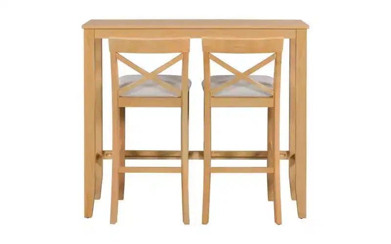 JVNOXK 48-inch Farmhouse-Style Rectangular Wood Bar-Style Dining Table and Chair Set with Two Chairs, Suitable for Kitchen, Beige