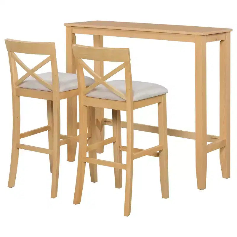 JVNOXK 48-inch Farmhouse-Style Rectangular Wood Bar-Style Dining Table and Chair Set with Two Chairs, Suitable for Kitchen, Beige
