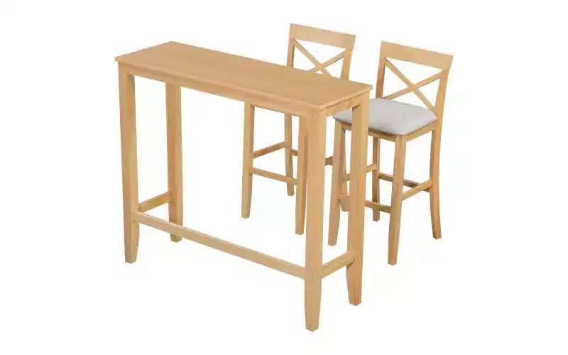 JVNOXK 48-inch Farmhouse-Style Rectangular Wood Bar-Style Dining Table and Chair Set with Two Chairs, Suitable for Kitchen, Beige
