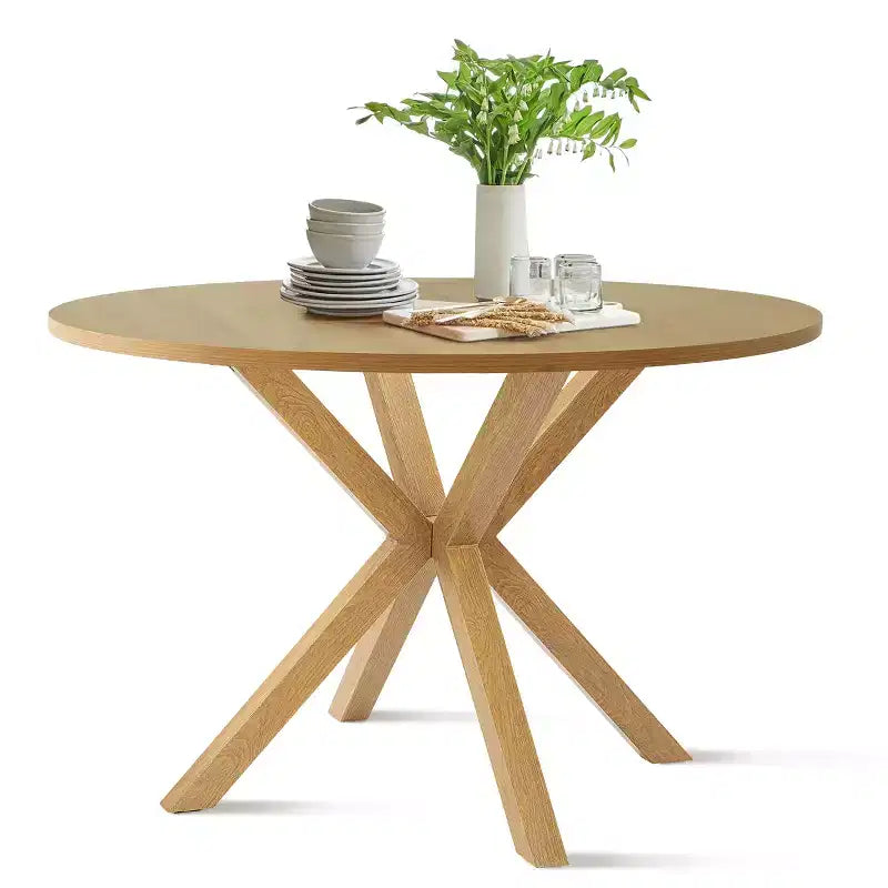 Modern Dining Table Set for 4, Space-Saving Pedestal Table with Boucle Upholstered Chairs, Mesh Rattan Backrest, Apartment Use-Panipeachy