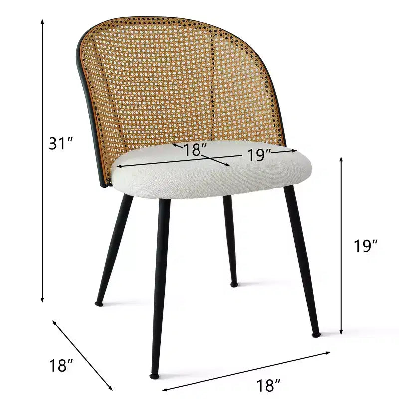Modern Dining Table Set for 4, Space-Saving Pedestal Table with Boucle Upholstered Chairs, Mesh Rattan Backrest, Apartment Use-Panipeachy
