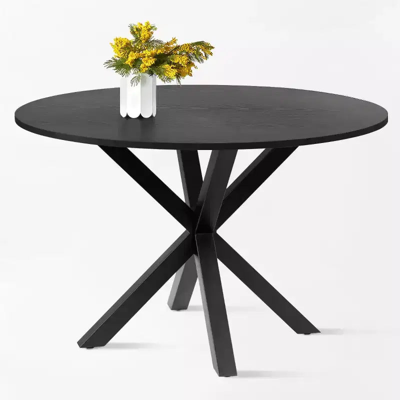 Modern Dining Table Set for 4, Space-Saving Pedestal Table with Boucle Upholstered Chairs, Mesh Rattan Backrest, Apartment Use-Panipeachy