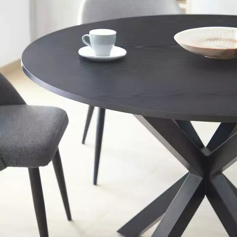 Modern Dining Table Set for 4, Space-Saving Pedestal Table with Boucle Upholstered Chairs, Mesh Rattan Backrest, Apartment Use-Panipeachy