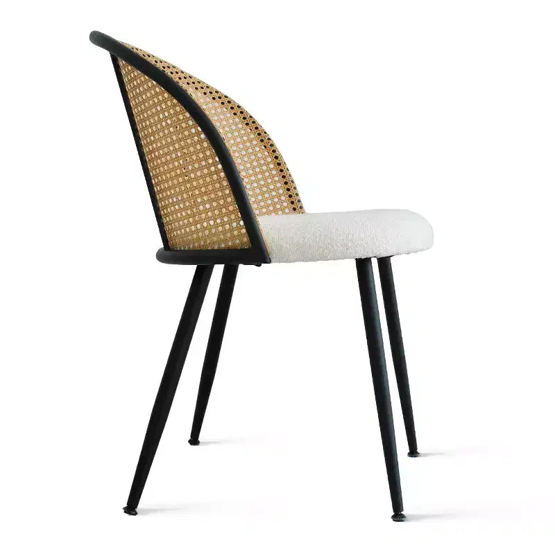 Modern Dining Table Set for 4, Space-Saving Pedestal Table with Boucle Upholstered Chairs, Mesh Rattan Backrest, Apartment Use-Panipeachy