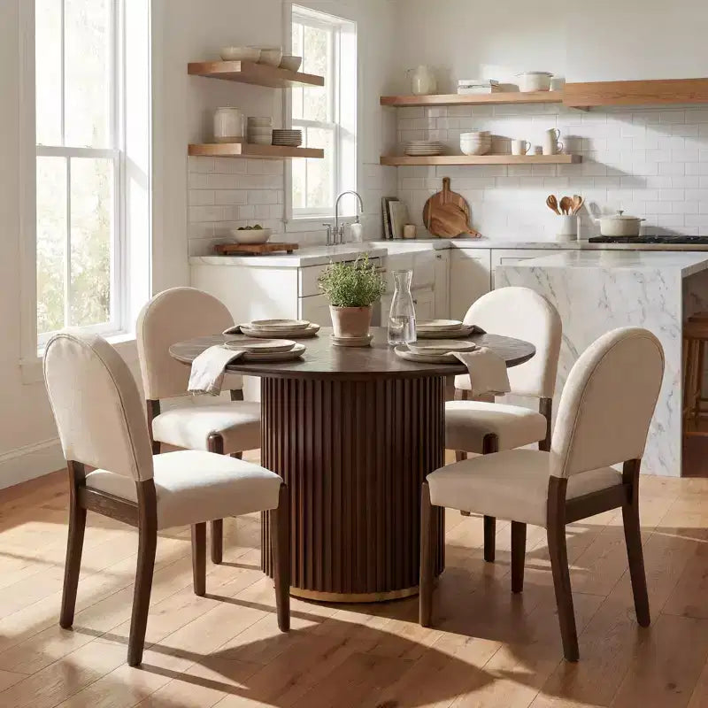 Christopher Knight Home Sarita Modern 5 Piece Dining Table Set with Rubberwood Upholstered Chairs