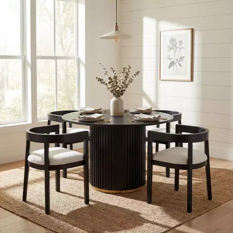 Christopher Knight Home Sonal Modern 5 Piece Round Dining Table Set with 4 Rubberwood Upholstered Chairs