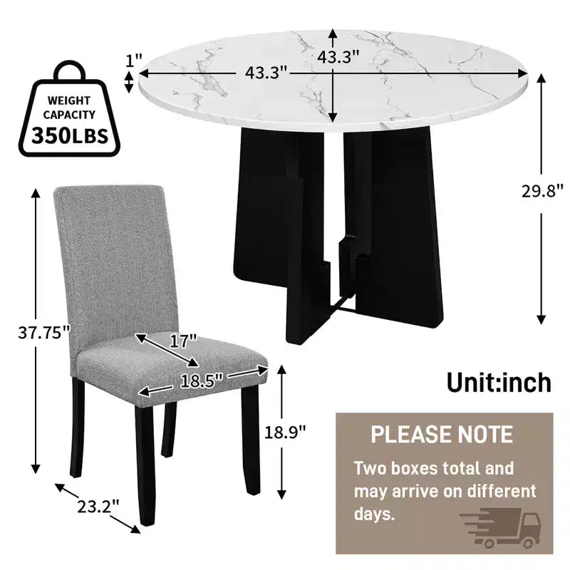 5-Piece Dining Table and Chairs Set with 43-Inch Table, for Dining Room, Kitchen, and Living Room