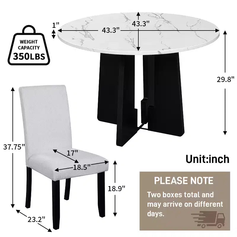 5-Piece Dining Table and Chairs Set with 43-Inch Table, for Dining Room, Kitchen, and Living Room
