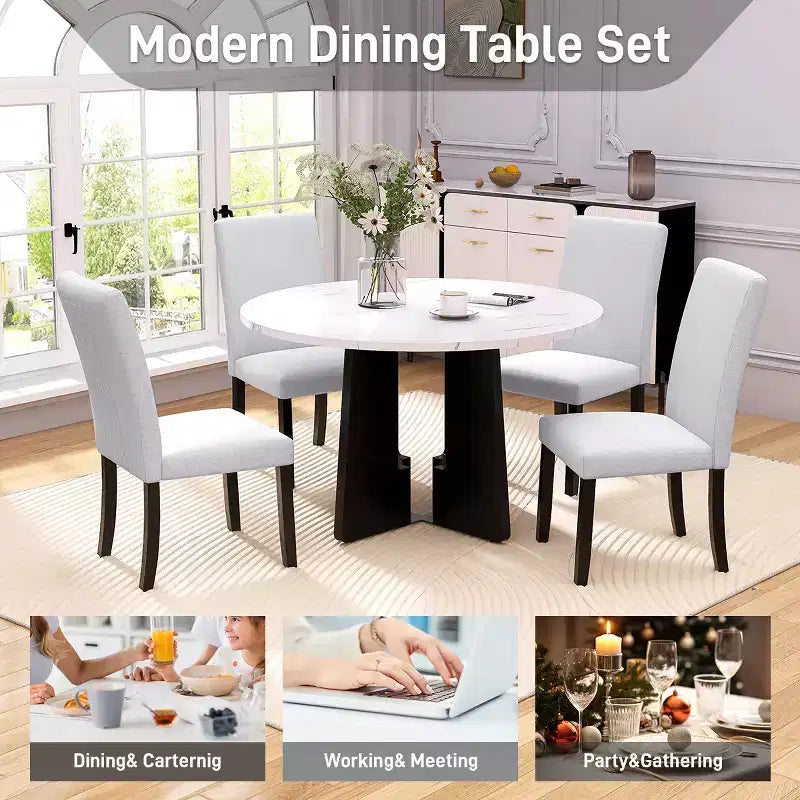5-Piece Dining Table and Chairs Set with 43-Inch Table, for Dining Room, Kitchen, and Living Room