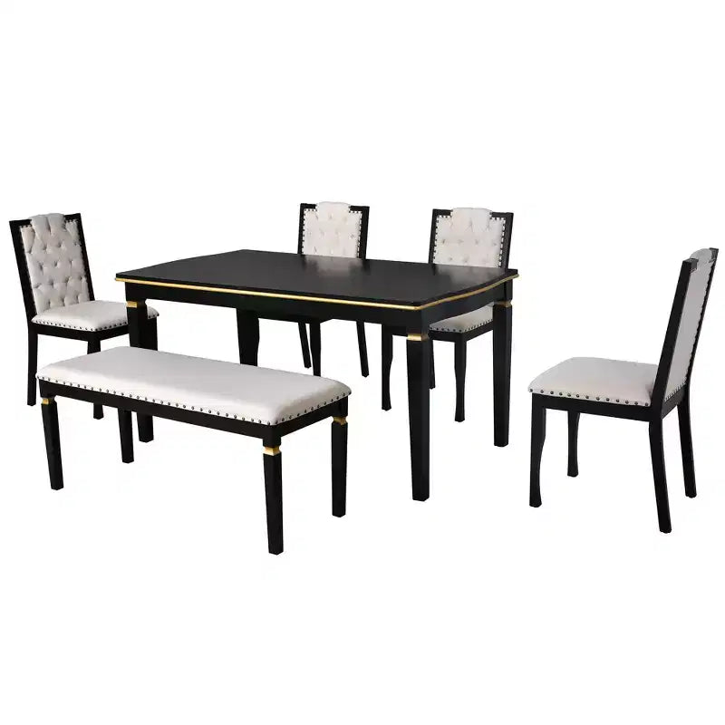 6-Piece Dining Table Set with 4 Chairs and Bench, 60-Inch Table, for Home Dining Room