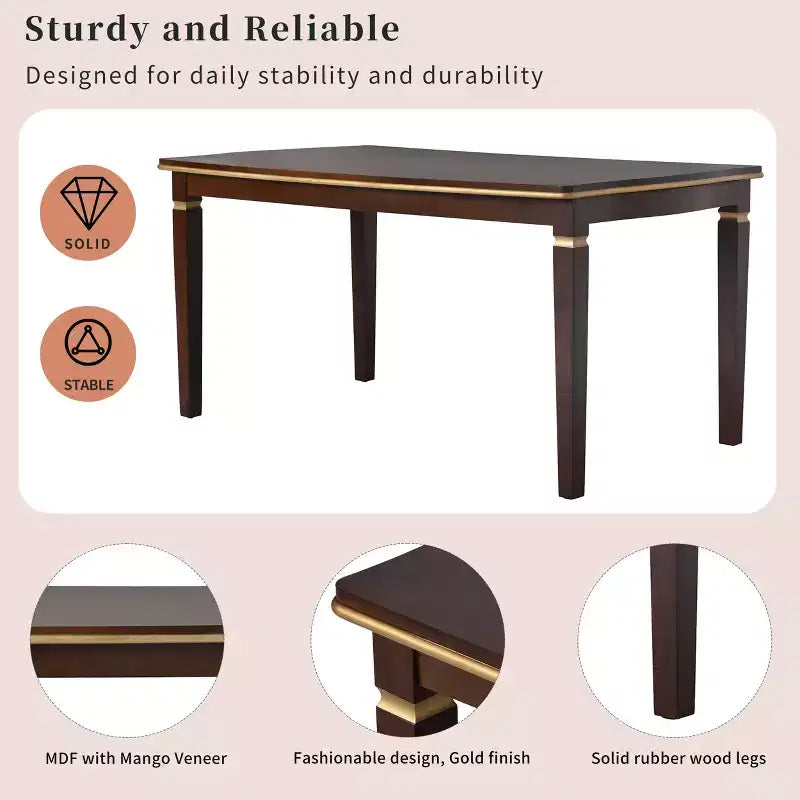 6-Piece Dining Table Set with 4 Chairs and Bench, 60-Inch Table, for Home Dining Room