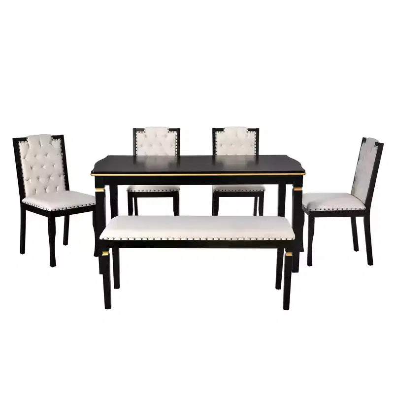 6-Piece Dining Table Set with 4 Chairs and Bench, 60-Inch Table, for Home Dining Room