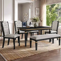 GDFStudio Mathis 6-Piece Dining Table Set with 60 Rectangular Table and 4 High-Back Tufted Chairs & 1 Bench