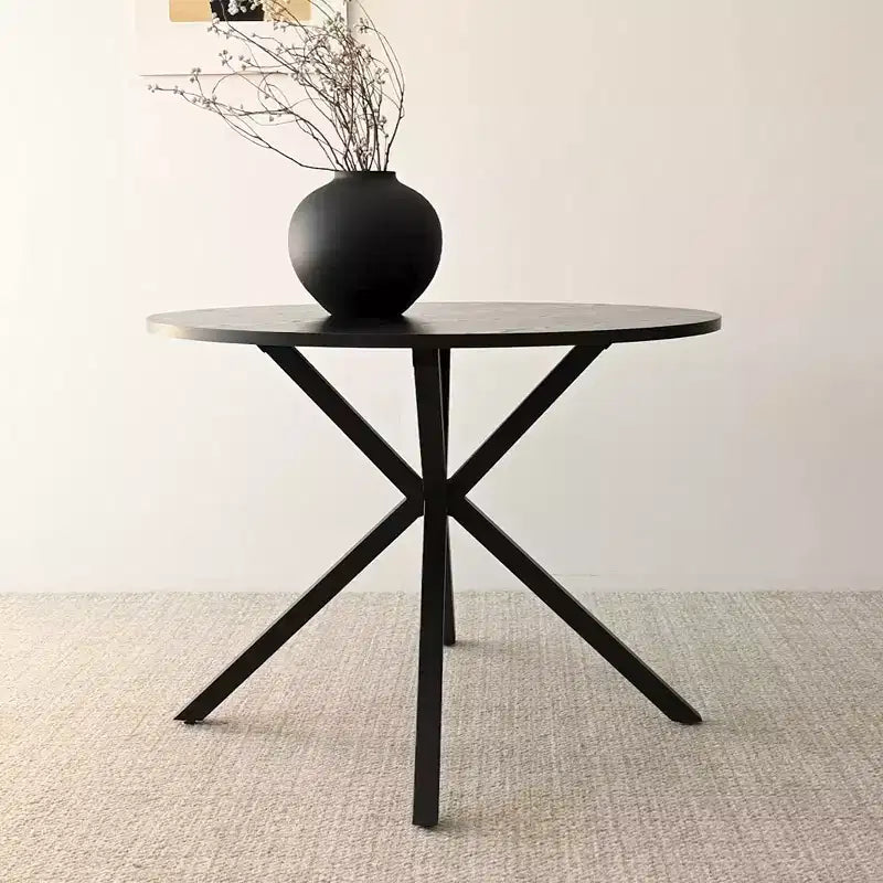 5-Piece Round Dining Table Set, 40 Black Wood Table and Upholstered Boucle Chairs with Ash Backs for Dining Room - Panipeachy