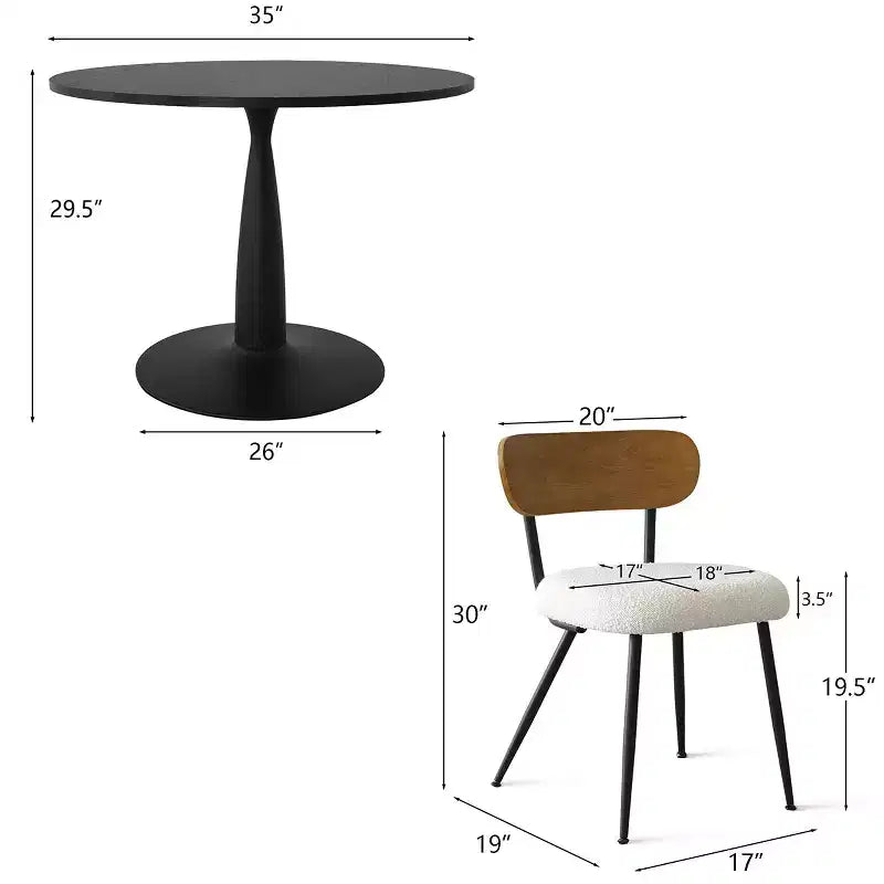 5-Piece Round Dining Table Set for 4, Modern Kitchen Table and Chairs, Small Space Dining Room Furniture, Wood & Metal Frame - Panipeachy
