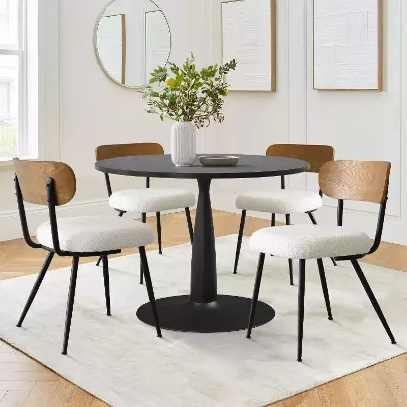 5-Piece Round Dining Table Set for 4, Modern Kitchen Table and Chairs, Small Space Dining Room Furniture, Wood & Metal Frame - Panipeachy