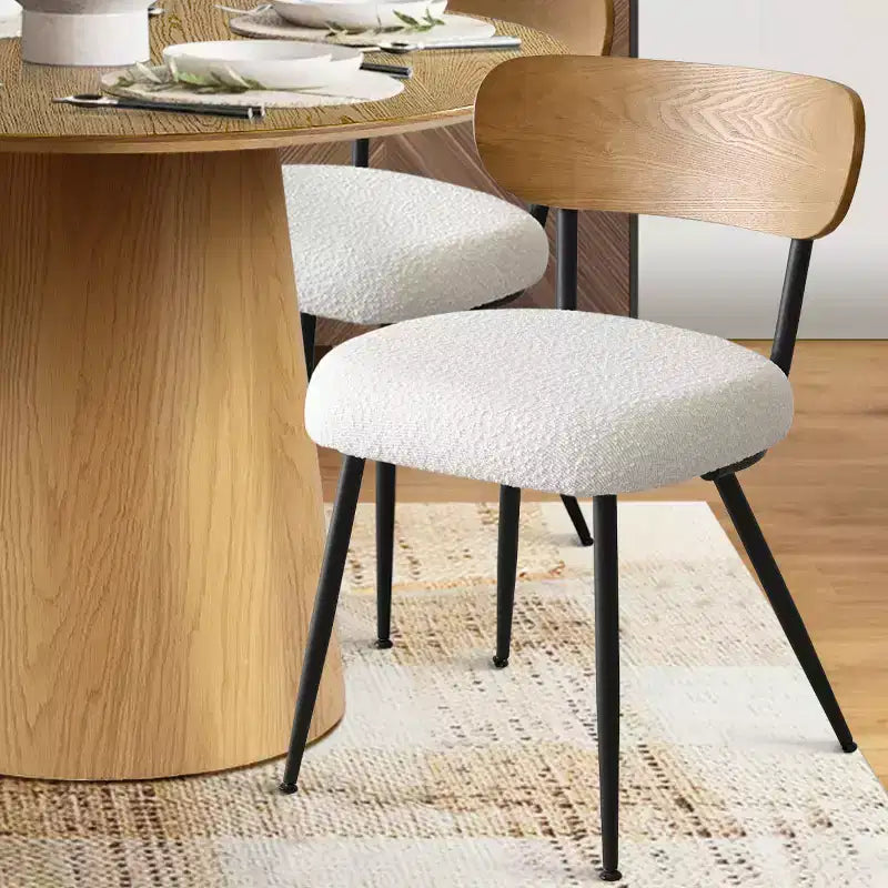 5-Piece Round Dining Table Set, 42 Oak Pedestal Table with 4 Boucle Upholstered Chairs, Ash Wood Backs, and Metal Legs - Panipeachy