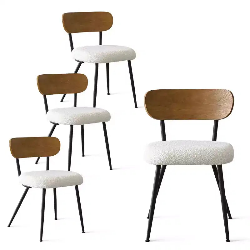 5-Piece Round Dining Table Set, 42 Oak Pedestal Table with 4 Boucle Upholstered Chairs, Ash Wood Backs, and Metal Legs - Panipeachy