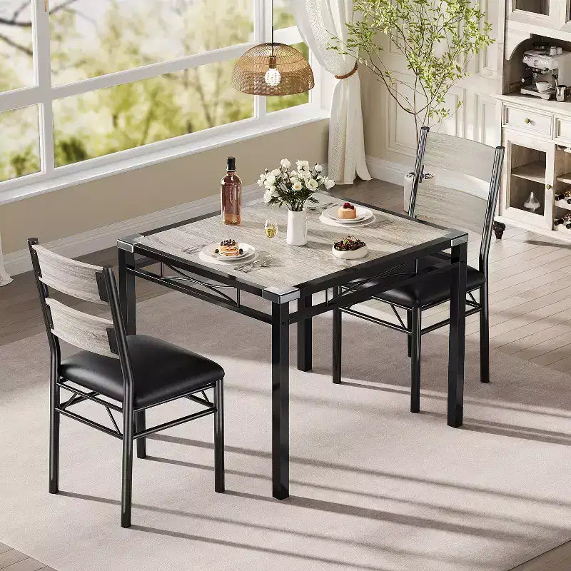 Garvee Dining Table Set for 2 with Corner Protector, Dining Room Table Set for 2 with Upholstered Chairs for Kitchen, Apartment, Retro Gray