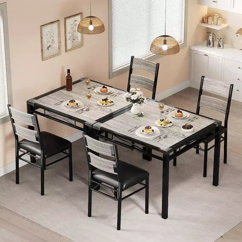 Garvee Dining Table Set for 2 with Corner Protector, Dining Room Table Set for 2 with Upholstered Chairs for Kitchen, Apartment, Retro Gray
