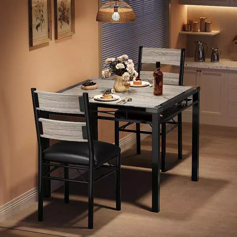 Garvee Dining Table Set for 2 with Corner Protector, Dining Room Table Set for 2 with Upholstered Chairs for Kitchen, Apartment, Retro Gray