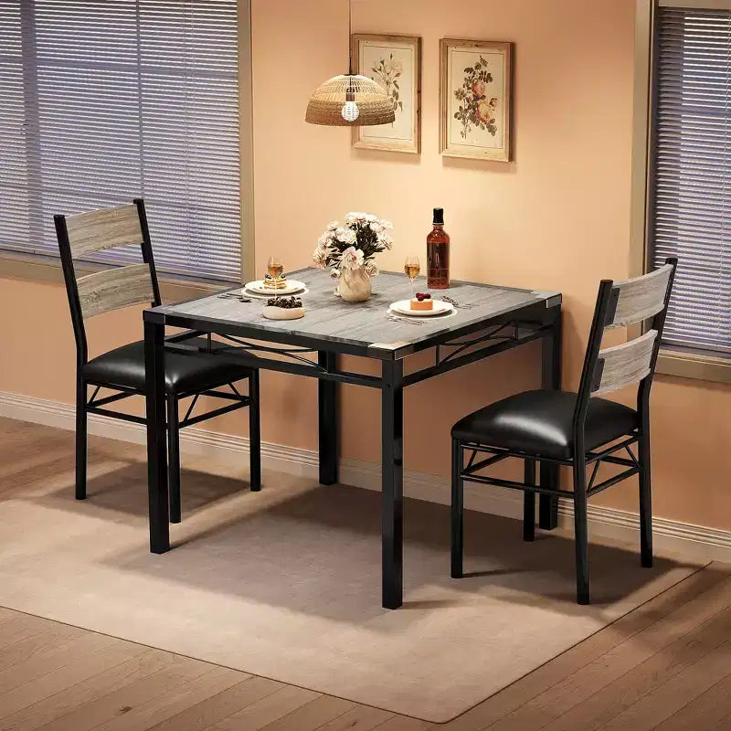Garvee Dining Table Set for 2 with Corner Protector, Dining Room Table Set for 2 with Upholstered Chairs for Kitchen, Apartment, Retro Gray