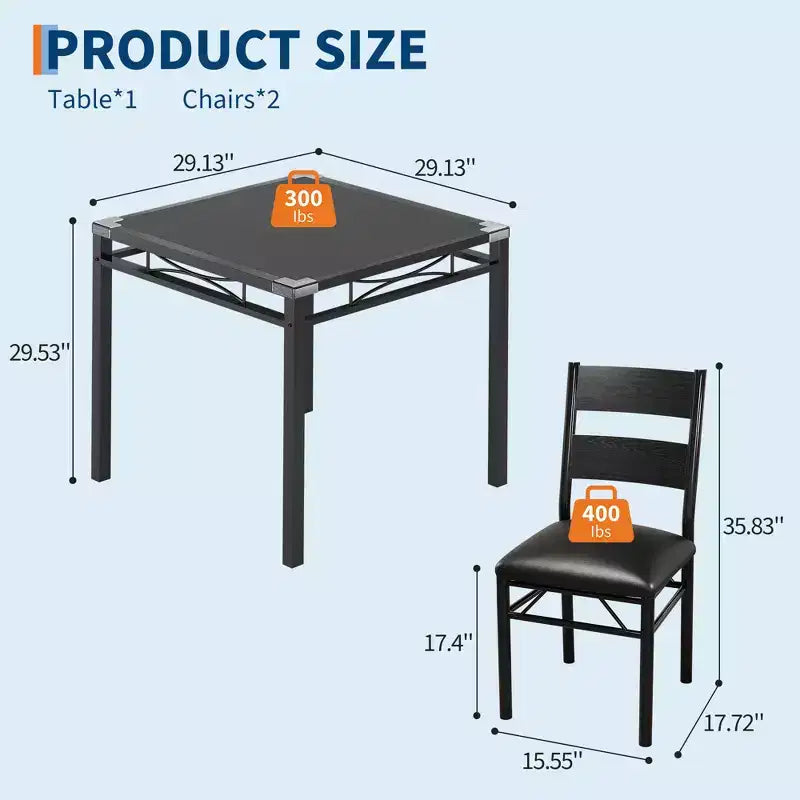 Garvee Dining Table Set for 2 with Corner Protector, Dining Room Table Set for 2 with Upholstered Chairs for Kitchen, Apartment, Retro Gray