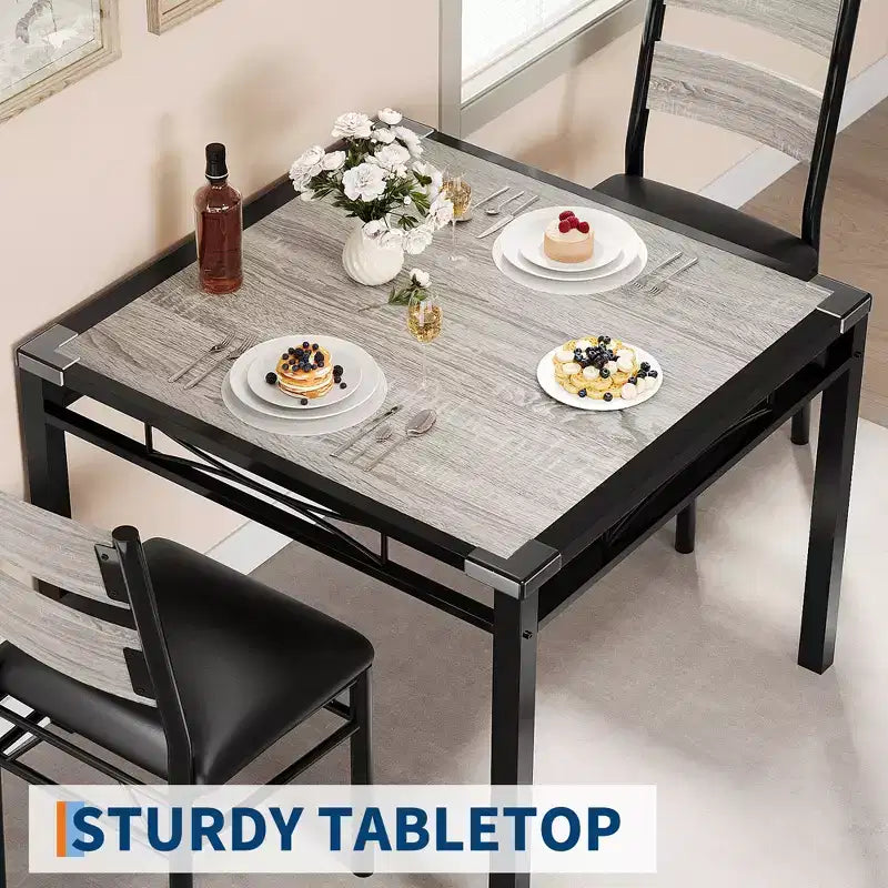 Garvee Dining Table Set for 2 with Corner Protector, Dining Room Table Set for 2 with Upholstered Chairs for Kitchen, Apartment, Retro Gray