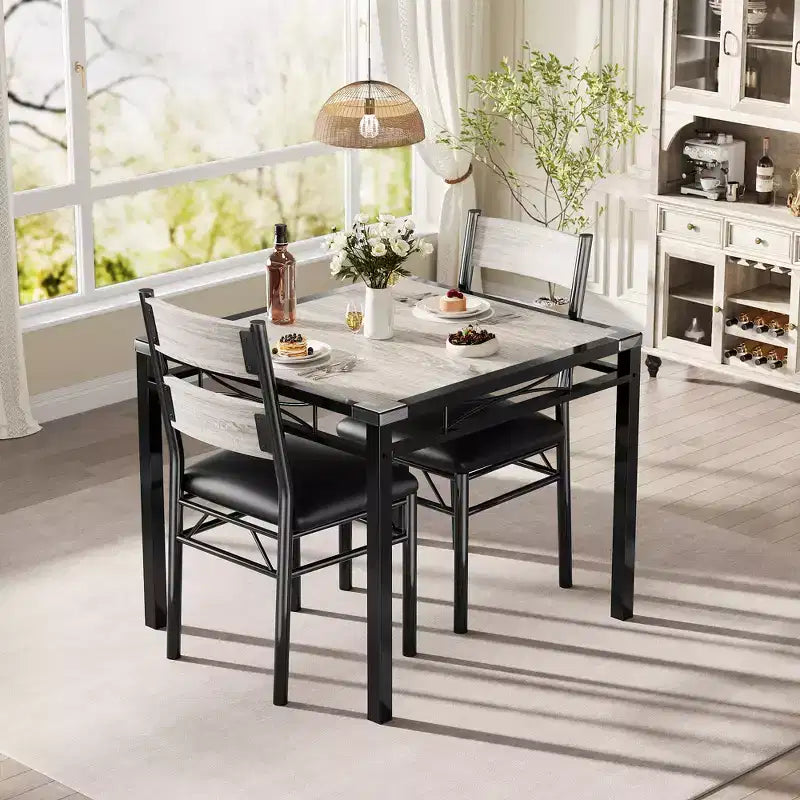 Garvee Dining Table Set for 2 with Corner Protector, Dining Room Table Set for 2 with Upholstered Chairs for Kitchen, Apartment, Retro Gray