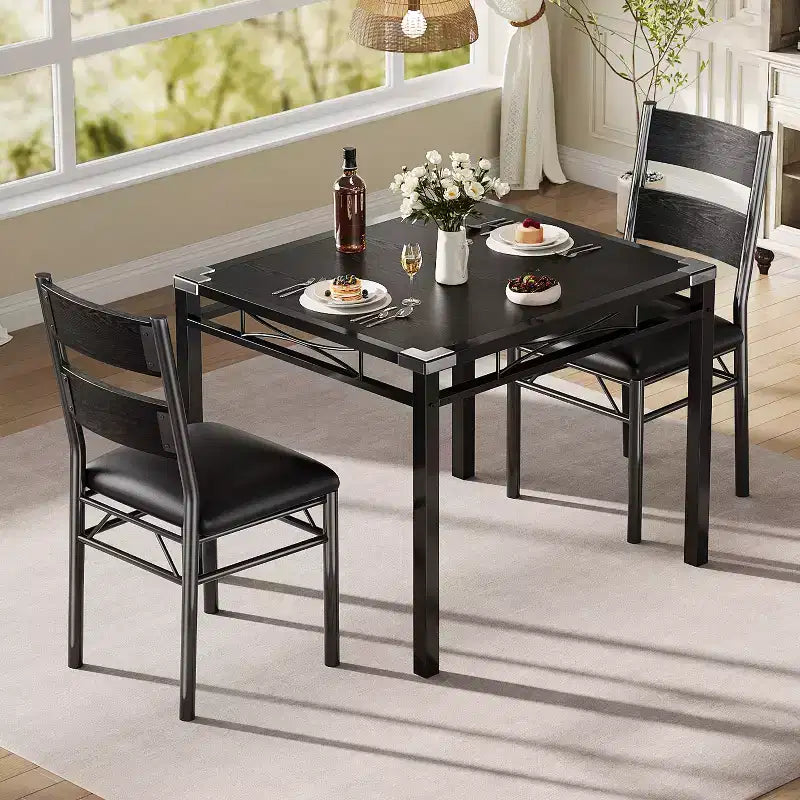 Garvee Dining Table Set for 2 with Corner Protector, Dining Room Table Set for 2 with Upholstered Chairs for Kitchen, Apartment, Retro Gray