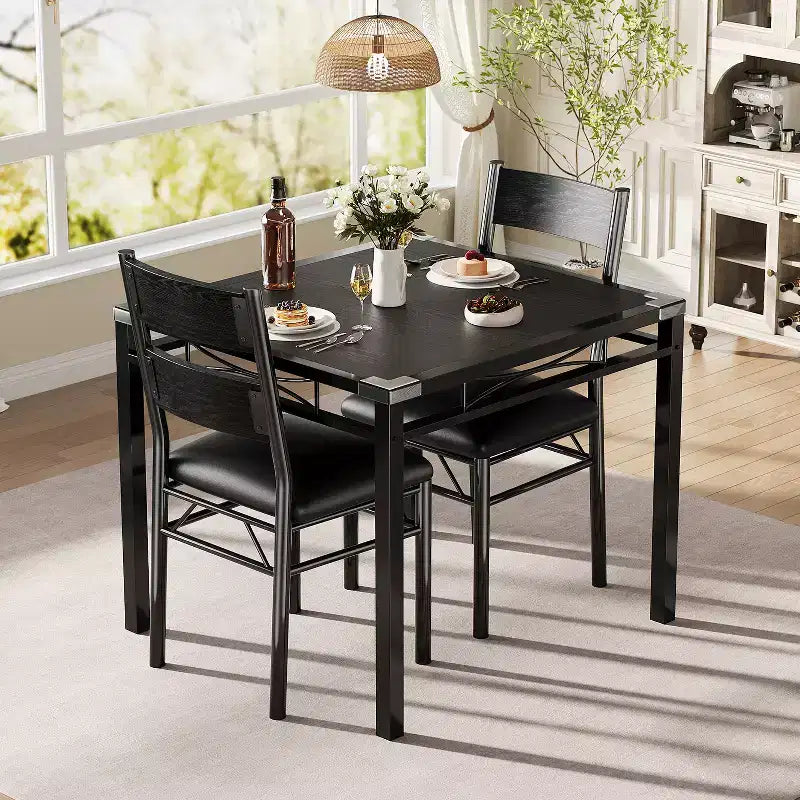 Garvee Dining Table Set for 2 with Corner Protector, Dining Room Table Set for 2 with Upholstered Chairs for Kitchen, Apartment, Retro Gray