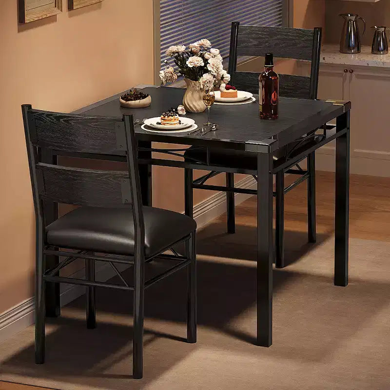 Garvee Dining Table Set for 2 with Corner Protector, Dining Room Table Set for 2 with Upholstered Chairs for Kitchen, Apartment, Retro Gray
