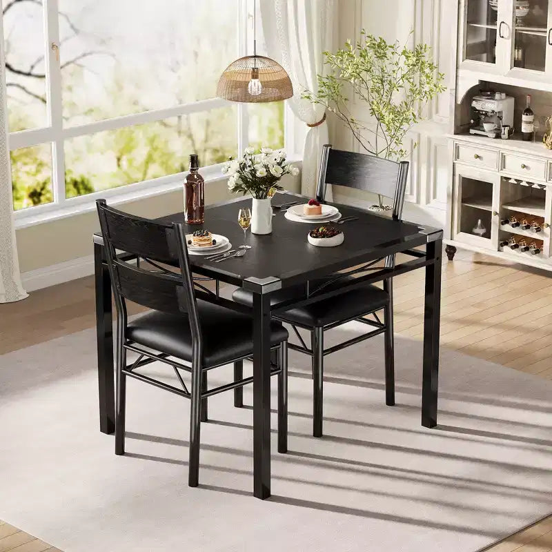 Garvee Dining Table Set for 2 with Corner Protector, Dining Room Table Set for 2 with Upholstered Chairs for Kitchen, Apartment, Retro Gray
