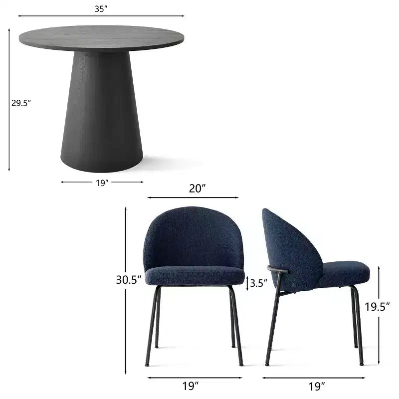 5-Piece Round Dining Table Set, 35 Pedestal Table and Upholstered Accent Chairs for Kitchen or Small Dining Room-Panipeachy