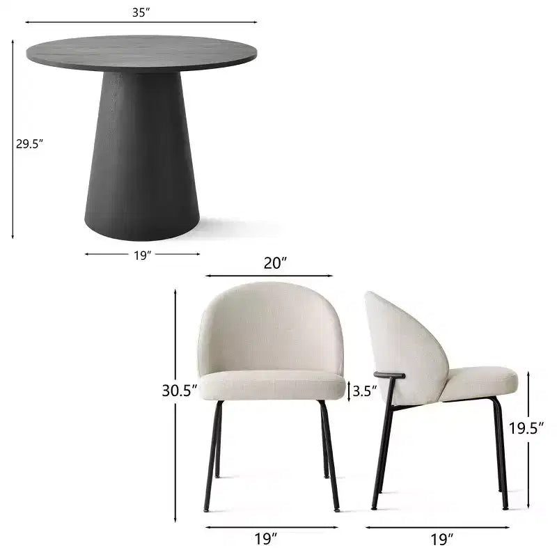 5-Piece Round Dining Table Set, 35 Pedestal Table and Upholstered Accent Chairs for Kitchen or Small Dining Room-Panipeachy