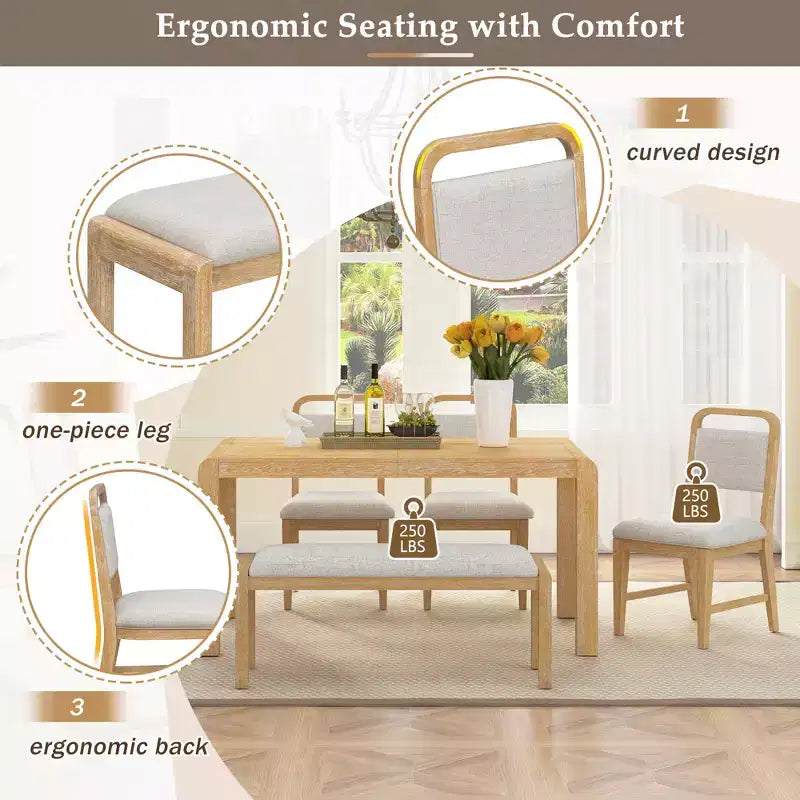 GDFStudio Betsy Vintage Extendable Dining Table Set for 4-6 with Upholstered Chairs and Bench