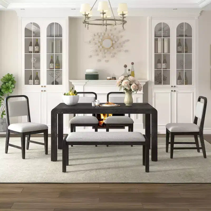 GDFStudio Betsy Vintage Extendable Dining Table Set for 4-6 with Upholstered Chairs and Bench