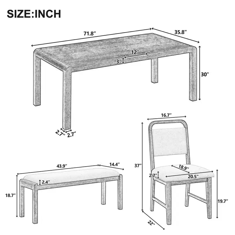 GDFStudio Betsy Vintage Extendable Dining Table Set for 4-6 with Upholstered Chairs and Bench