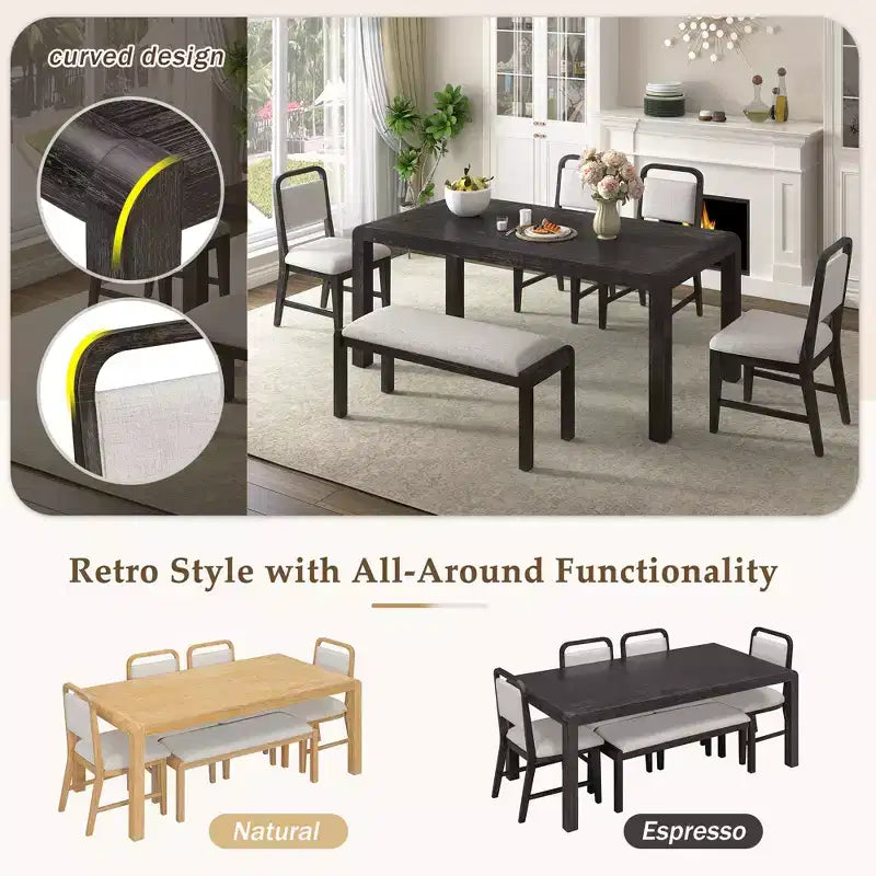 GDFStudio Betsy Vintage Extendable Dining Table Set for 4-6 with Upholstered Chairs and Bench