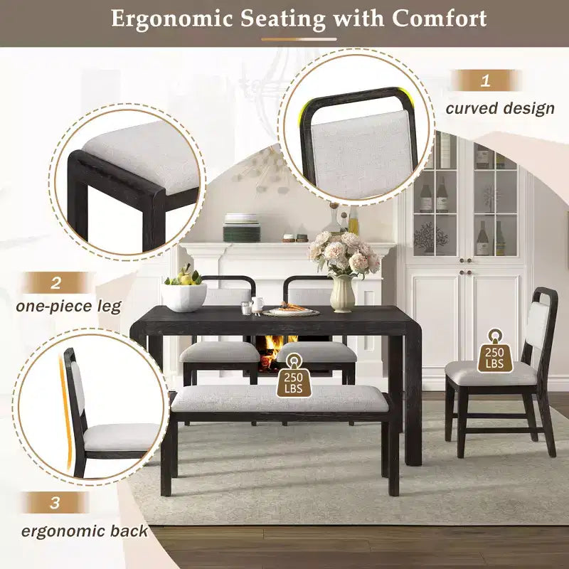 GDFStudio Betsy Vintage Extendable Dining Table Set for 4-6 with Upholstered Chairs and Bench