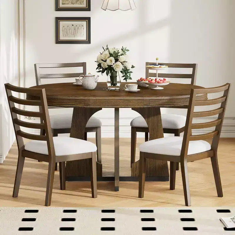 GDFStudio Dana Round 5 Piece Dining Set with Extendable Table and Upholstered Chair