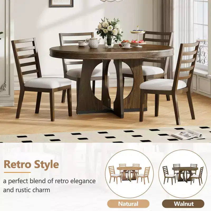 GDFStudio Dana Round 5 Piece Dining Set with Extendable Table and Upholstered Chair