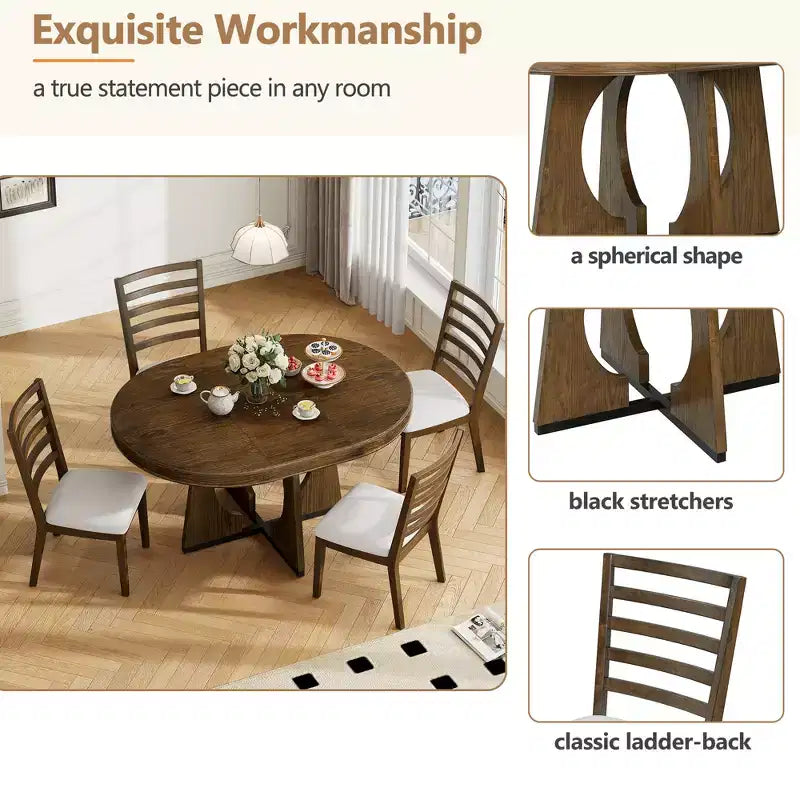 GDFStudio Dana Round 5 Piece Dining Set with Extendable Table and Upholstered Chair