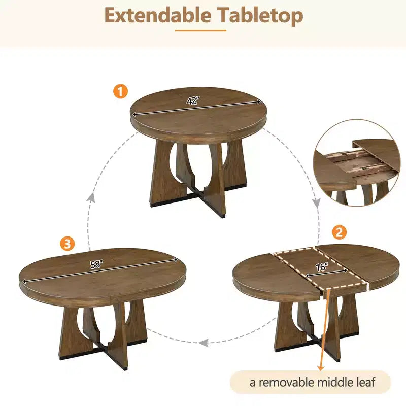 GDFStudio Dana Round 5 Piece Dining Set with Extendable Table and Upholstered Chair